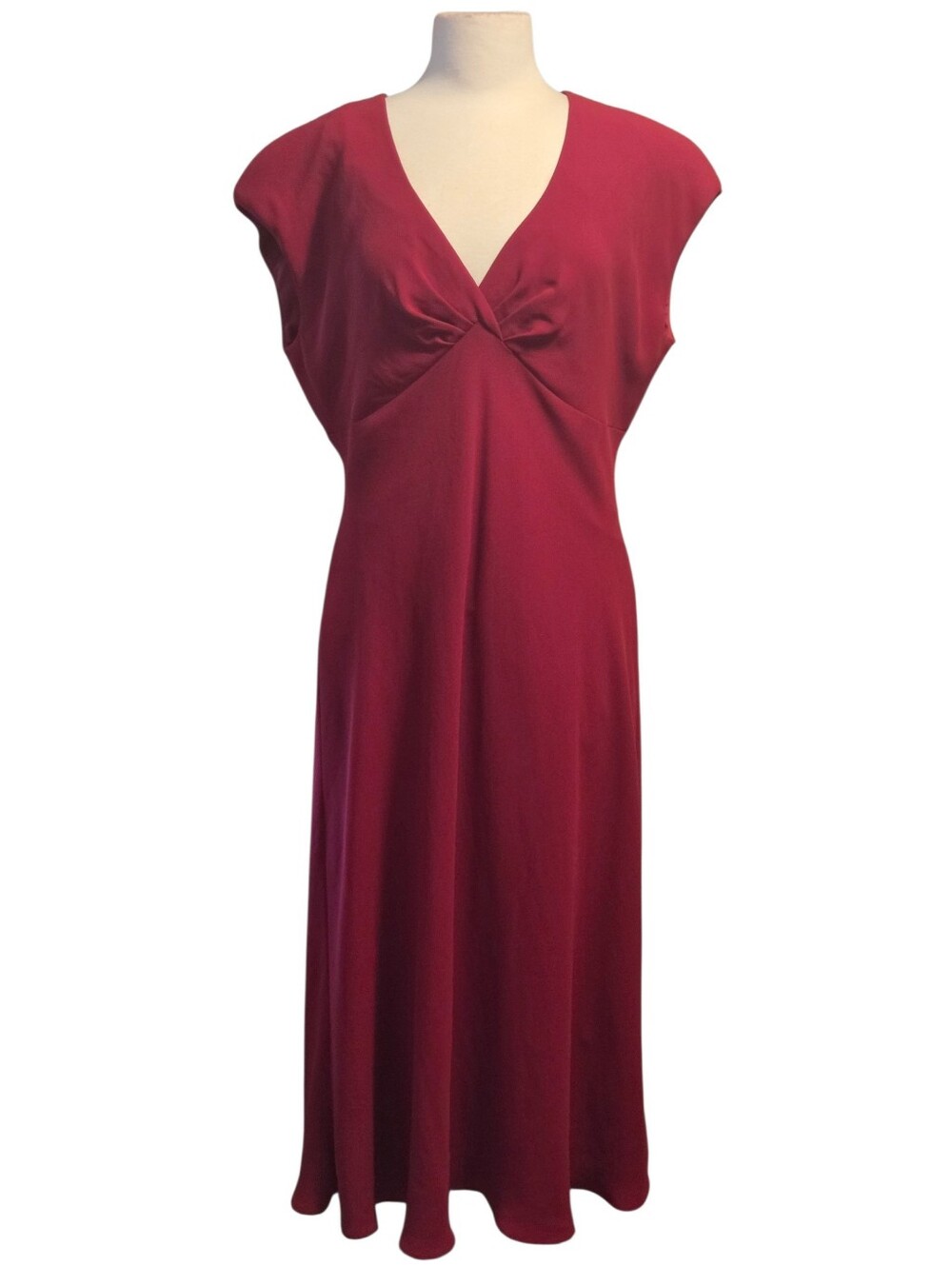 Rena Rowan Elegant Deep Berry V-Neck Midi Dress